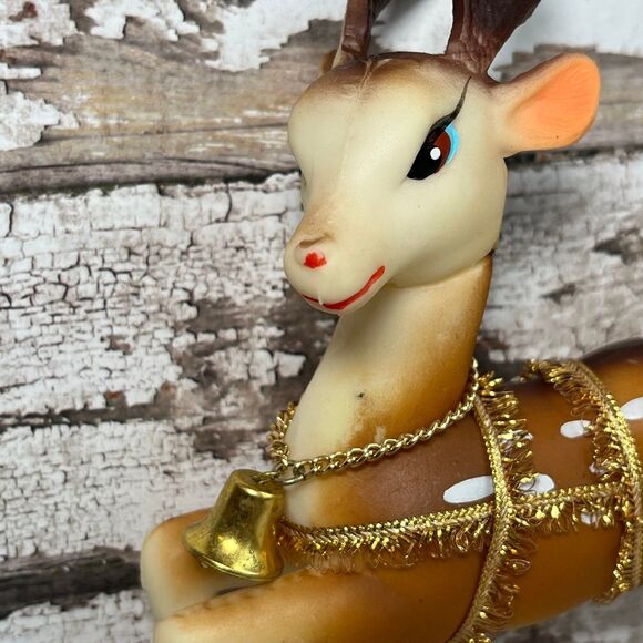Vintage Christmas Prancing Reindeer Brown Rubber Swivel Head MCM 5in - Picture 2 of 8